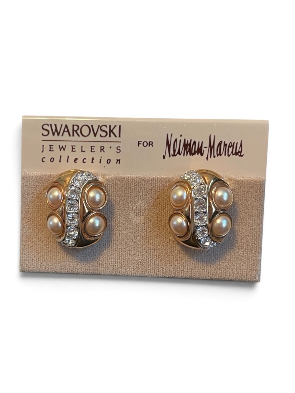 Vintage Swarovski for Neiman Marcus Gold and Crystal Pearl Clip-on Earrings